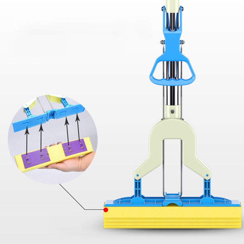 Klemtype sterke automatische absorberende spons dweil roestvrijstalen handvat microvezel pad vloerreinigingsdweil schoonmaakgereedschap voor thuis