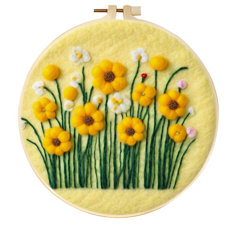 GATYZTORY Wollfilz-Gemälde, DIY-Wollstickerei-einstellen, kreative Blumenlandschaft, Wolle, Nadelfilz, Bild-einstellen, Basteln, Gemälde,: Licht Gelb