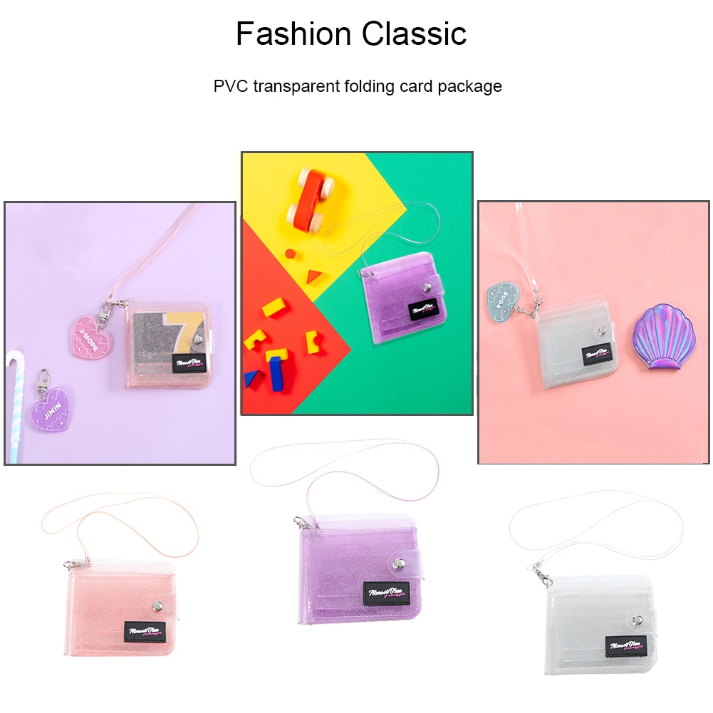 Cute Women Transparent PVC Clear Short Purse Pocket Girl Mini Glitter Halter Fold Wallet Card Holder ID Card Bag