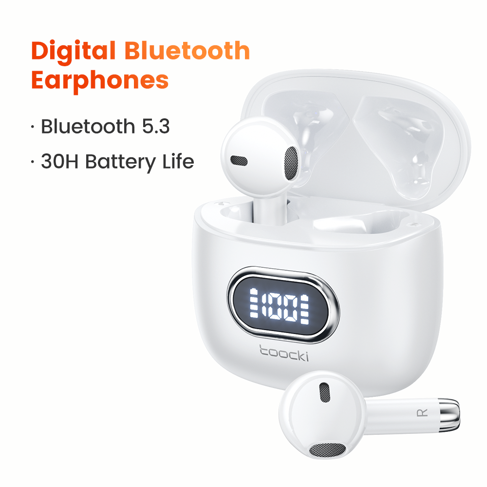Toocki V05 bezprzewodowe słuchawki Bluetooth słuchawki stereo Hifi zasilanie DIsplay TWS Bluetooth V5.3 Mini słuchawki douszne z zestawem słuchawkowym z mikrofonem: Czerwony
