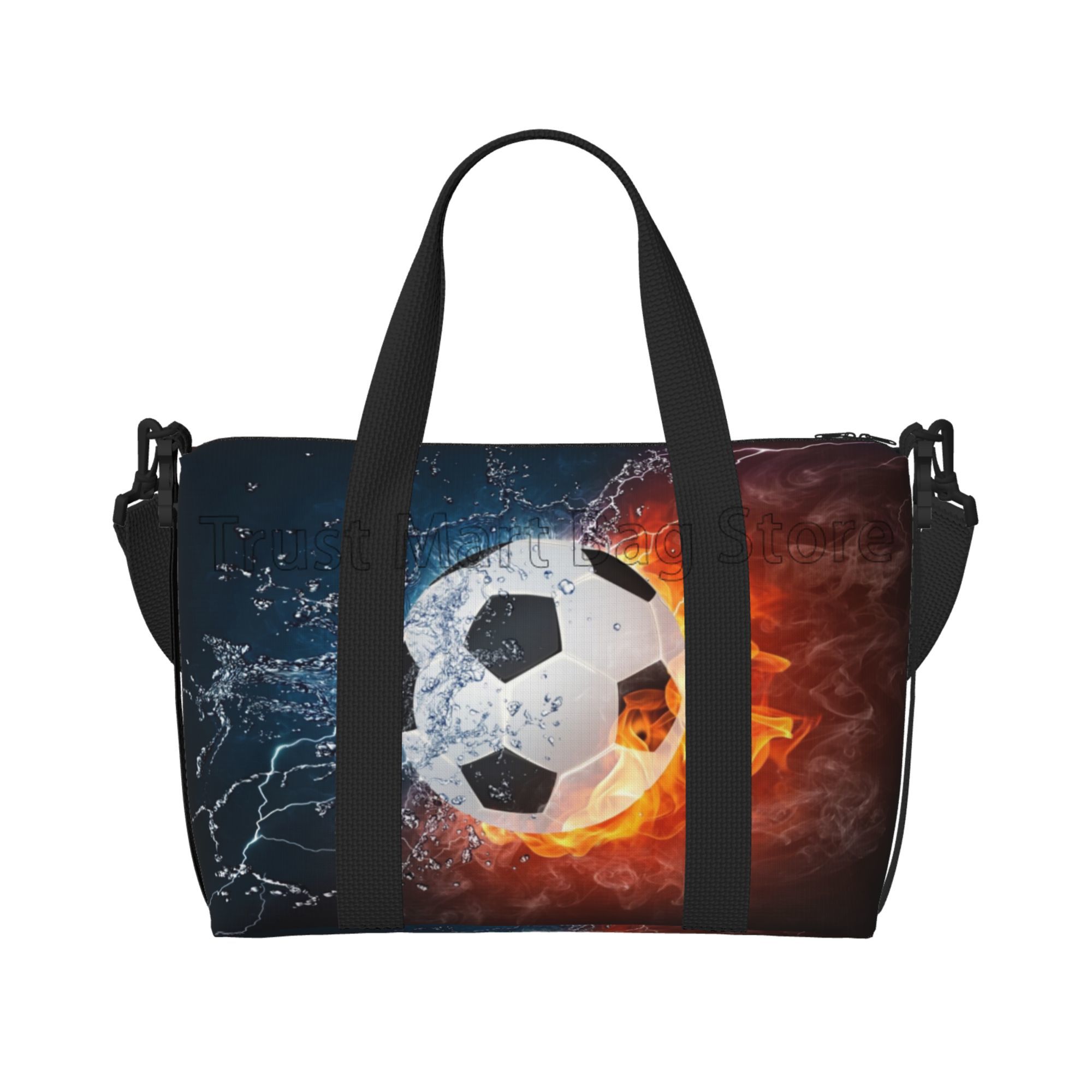 Voetbal Sport Bal Print Plunjezak 'S Nachts Tassen Voor Vrouwen Mannen Weekender Dragen Op Schoudertas Voor Sport Reizen Gym Yoga: Black