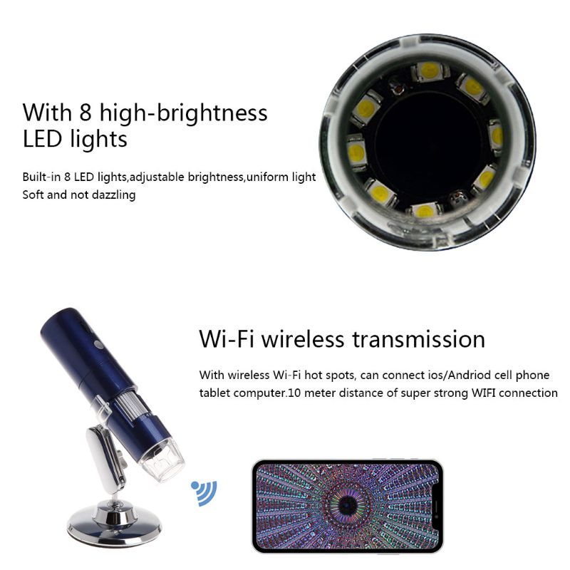 HD 1080P HD WiFi microscopio 1000X lupa para Android IOS iPhone iPad MAC de Windows