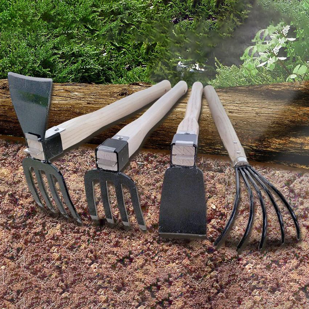 Garden Rake Cultivator with Wooden Handle Dual-purpose Hoe Mini Hoe and Cultivator for Digging Weeding Gardening and Cultivating