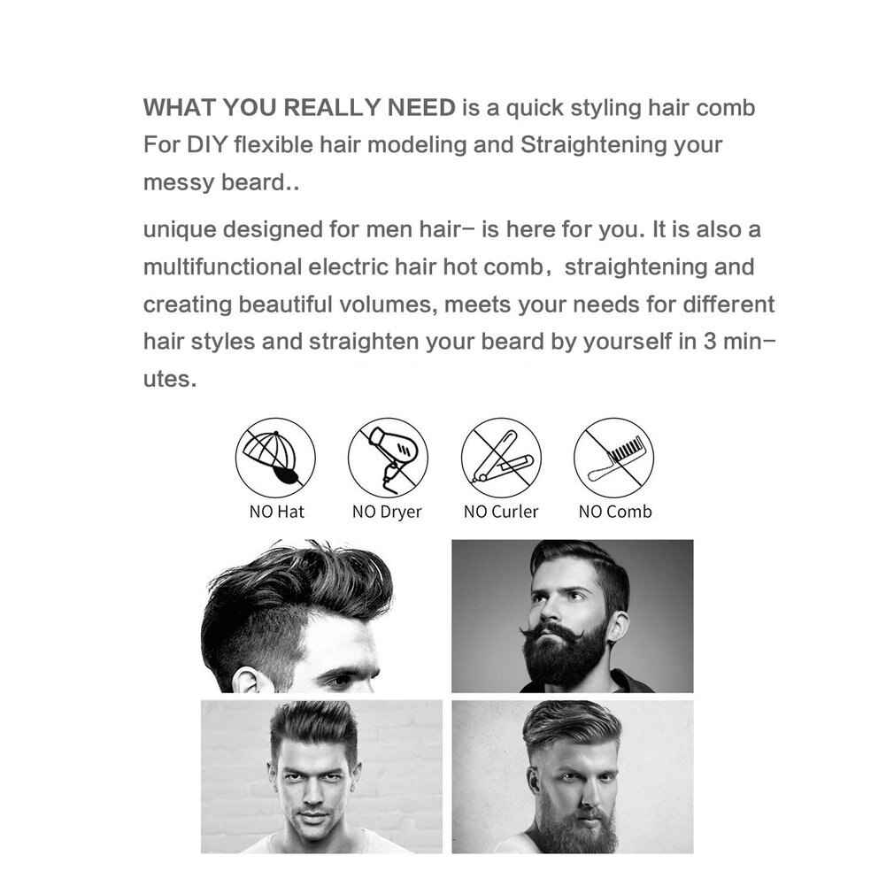 Baard Kam, Varken Borstel, Men's Stijl Steil Haar Kam, Elektrische Haar Rechttrekken Kam, haar Styling Kam Plastic & Metal