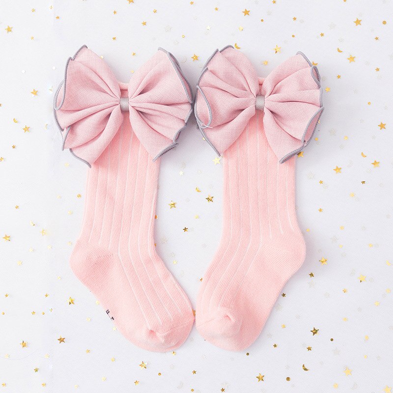 Sweet Big Bows Baby Socks Cute Flower Princess Baby Girls Knee High Socks Spring Autumn Toddler Kids Long Socks: pink 2