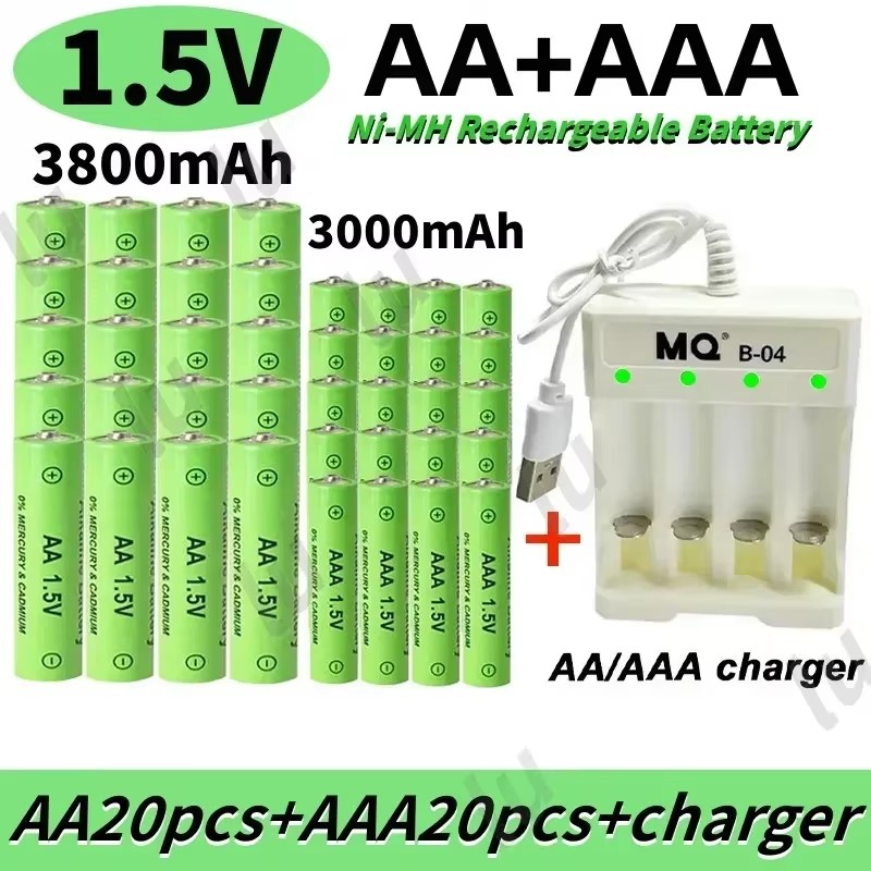 Batteria AA + AAA Nuova batteria ricaricabile da 1,5 V AA3800 MAH AAA3000 MAH con caricabatterie per torcia a LED per dispositivi elettronici: Rosso