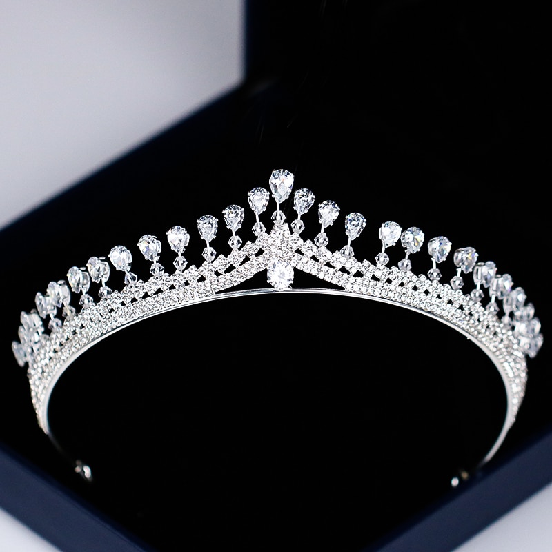 Luksus dame krone pannebånd krystall rhinestone tiara og krone hårbånd smykker sølvfarge brude hår tilbehør bryllup