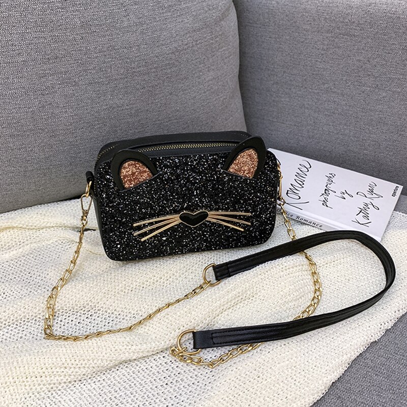 Trend kvinnliga väskor pu läder axelväska dam katt mönster kvinnlig messenger bag små handväskor