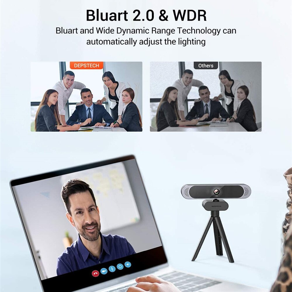 Depstech Full Hd 1080P Webcam Computer Pc Web Camera Met Privacy Cover Statief En Dual Microfoon Webcam Voor Desktop pc
