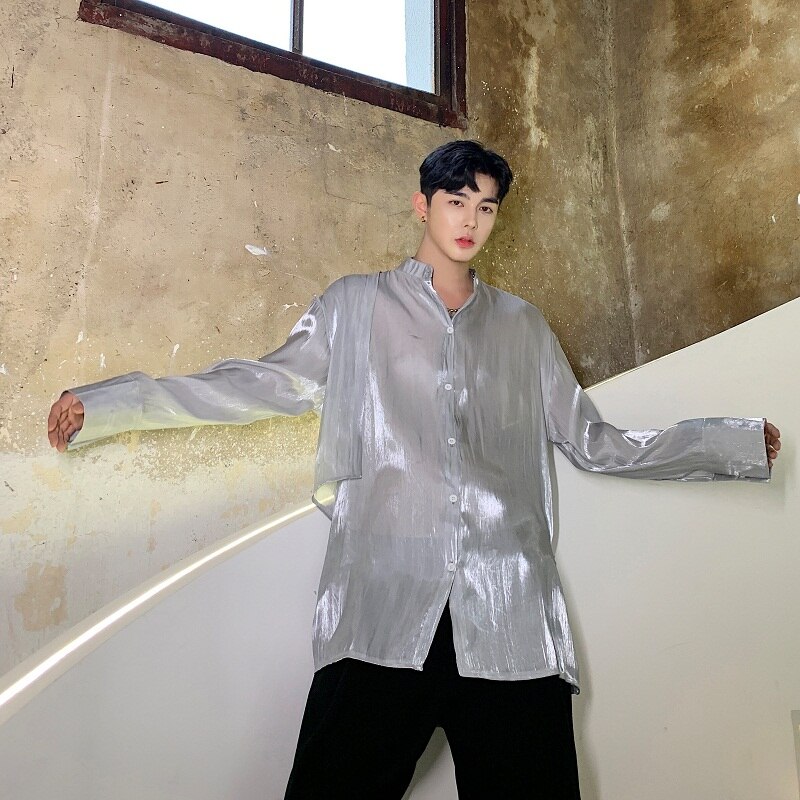 Men trends Open Back Long Sleeve Casual Couple Shirts Male Streetwear Hip Hop Punk Gothic Party Night Club Shirt