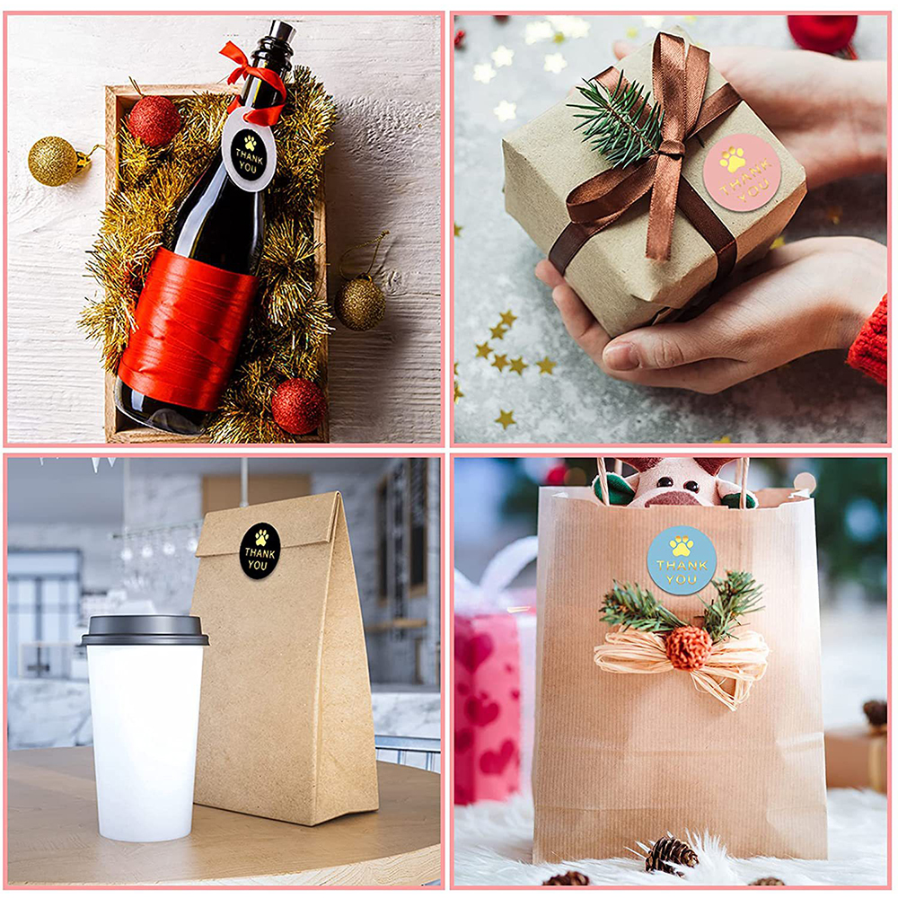 100-500Pcs Round Dog Paw Print Thank You Label Stickers Used for and Mailing Box Seal Labels Decorative Stickers