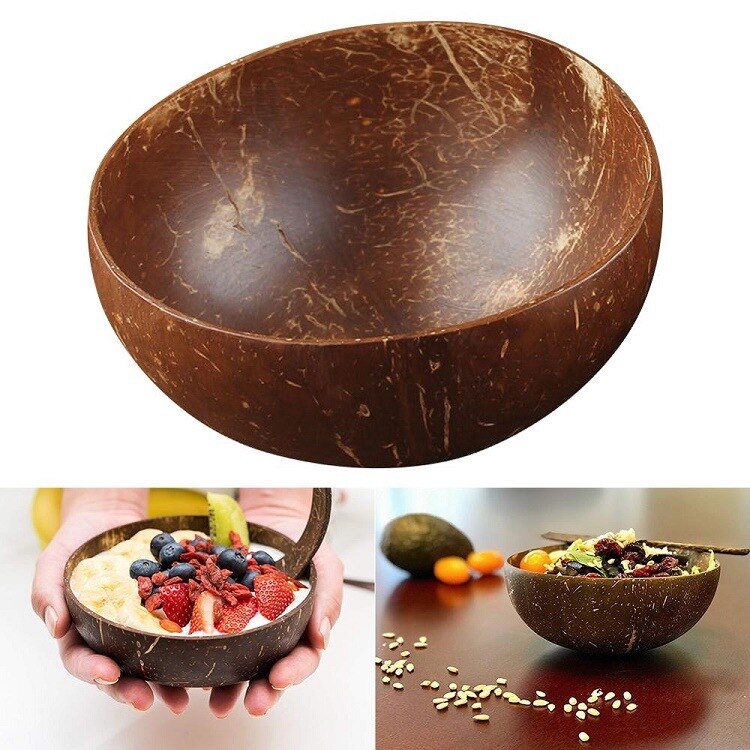 International Natural Natural Coconut Bowl, Coconut Spoon, Coconut Fork, Coconut Knife, Craft Decoration, for Food