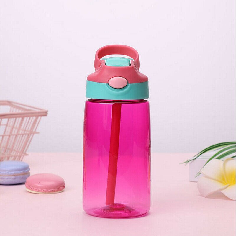 Klassisk vandflaske med sugerør 400ml lækagesikre søde sportsflasker pvc termokander til børn: Lyserød