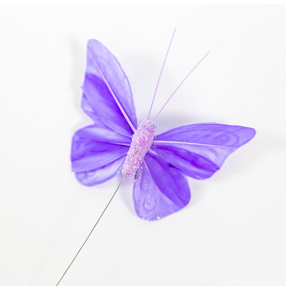 12pc feather with glitter butterfly wedding photography balcony garden decoration pastoral home decoration balcony decoration