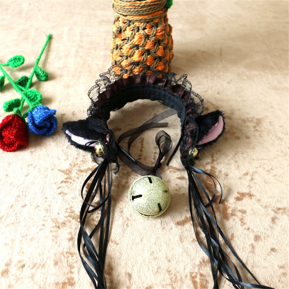Cute And Beautiful Headwear Maid Cat Ears Lace Bell Headband Cosplay Costume Accessories Headwear Dress Accessories Decoration: Black
