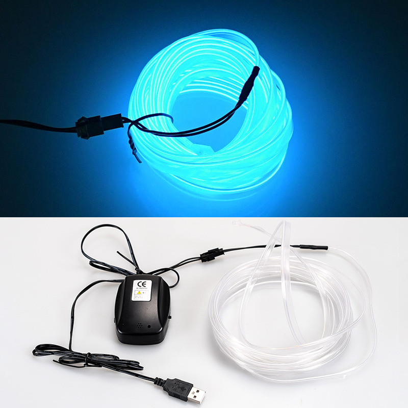 Led-neon-auton sisätilojen koristevalaisimet nauhat usb-asema tee-se-itse-koristeelliseen kojelautaan konsolin tunnelmavaloon kylmävalo 5m