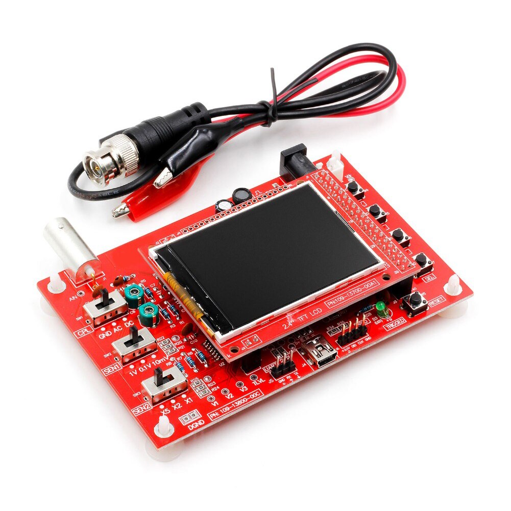 Fully Assembled Digital Oscilloscope 2.4" TFT LCD Display with Alligator Probe Test Clip Transparent Acrylic Case