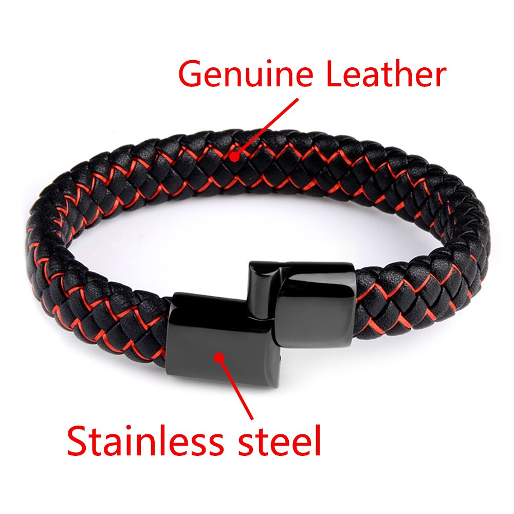 Mode Roestvrij Staal Lederen Armband Magnetische Sluiting Charm Handgemaakte Gevlochten Streep Armbanden Voor Mannen