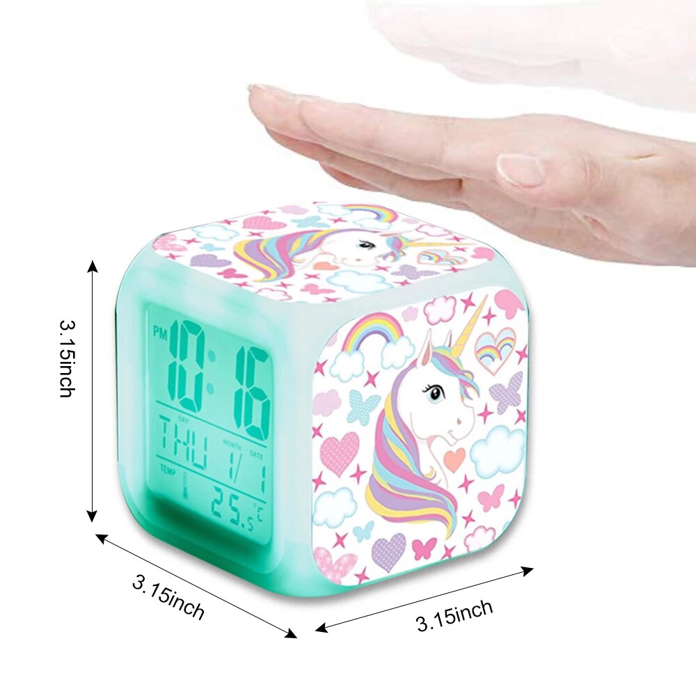 Unicorn Kids Alarm Clock 7 Colors LED Night light Wake Up Clock with Thermometer Snooze будильник Home Desk Decor Christmas