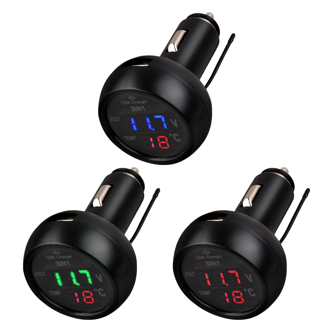 Digital LED Car Cigarette Lighter Voltmeter Thermometer Car Truck USB Charger 12V/24V Temperature Meter Voltmeter 3 in 1/ 2 in 1