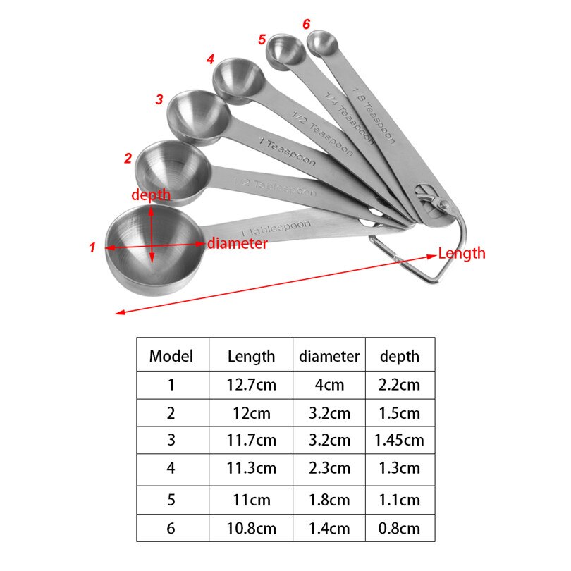 6 Stks/set Rvs Maatlepels Set Vouwen Maatlepels Bakken Kookgerei Set Keuken Gereedschap