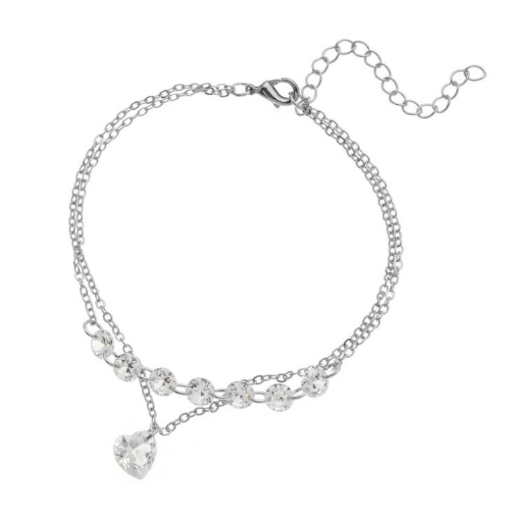 Korea Jewelry Multi-layer Crystal bead Heart Chain Bracelets For Women Girls Friendship Best CB007