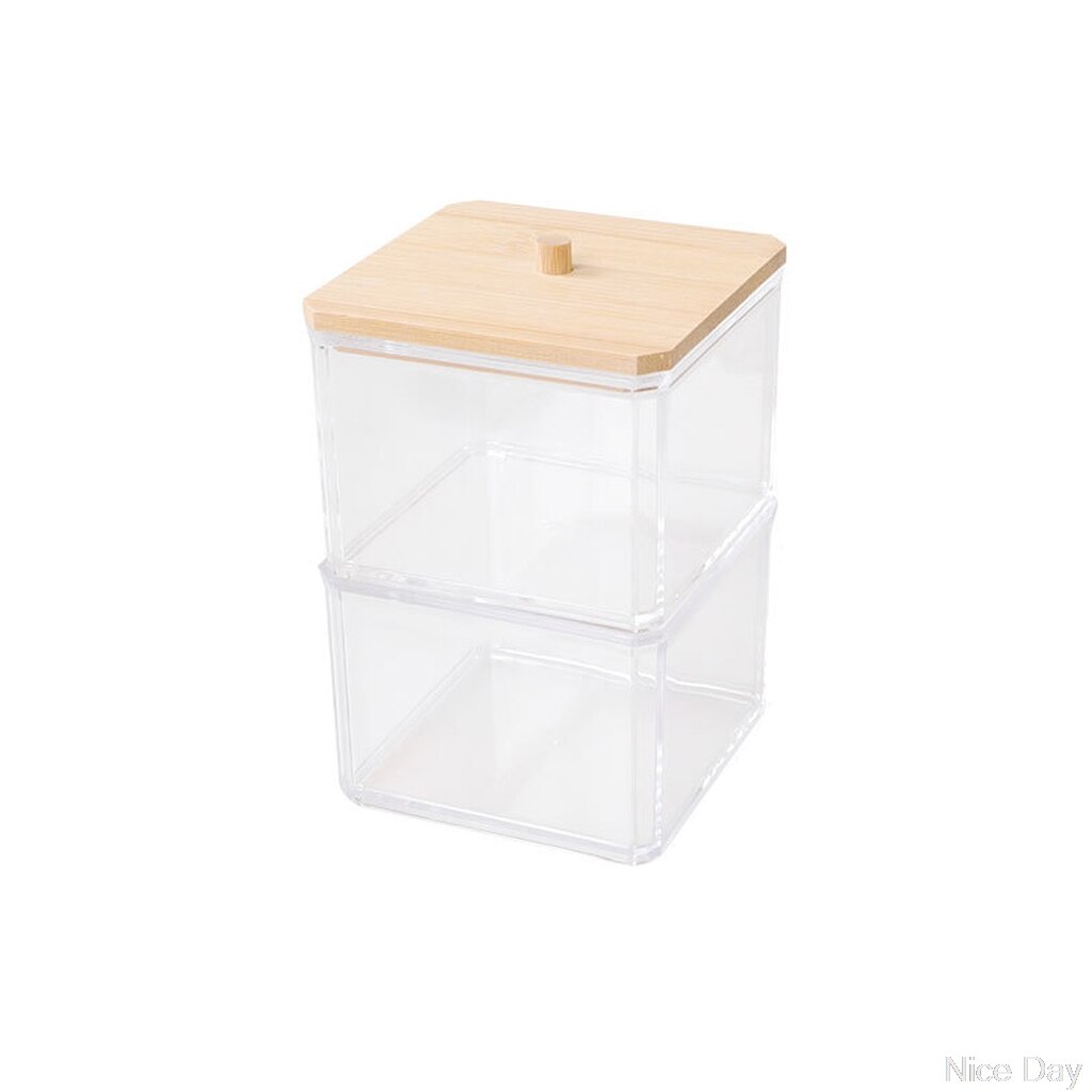 Makeup Cotton Pads Swab Storage Bin Case Cosmetics Organizer Box with Bamboo Cover for Women Makeup Holder: H