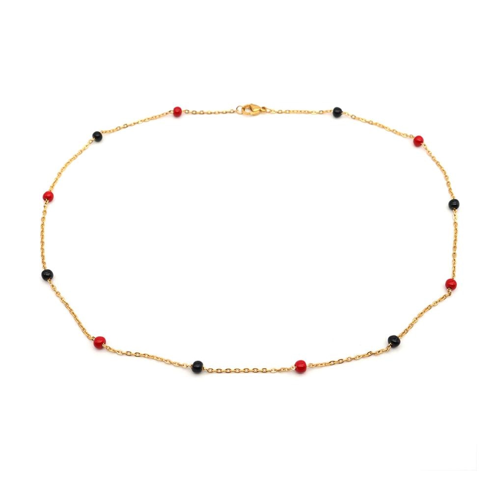 Edelstahl Link Kette Halskette Acryl Perle Gold Mehrfarbig Halsketten Frauen Männer Schmuck 50cm Lange, 1 PC