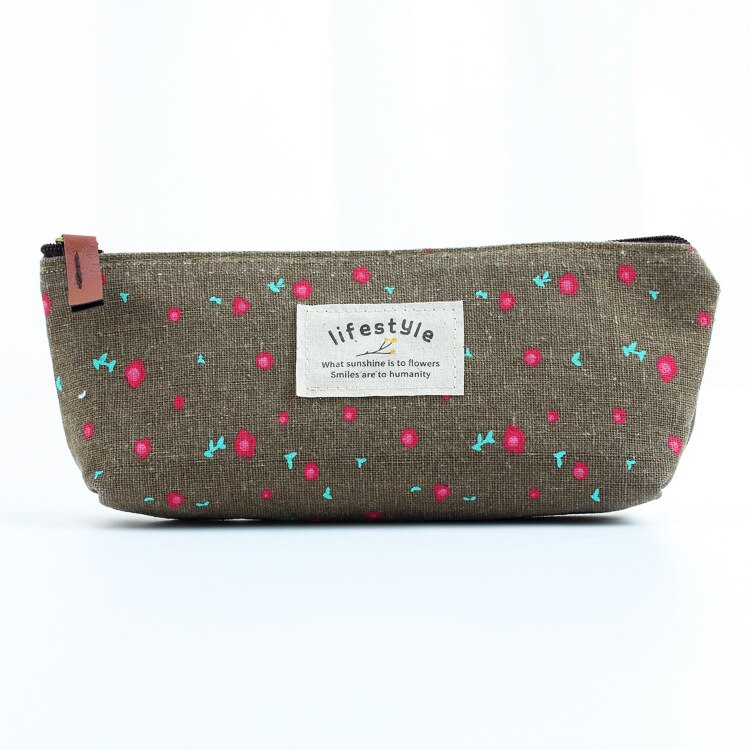 Cute Kawaii Floral Flower Canvas Zipper Pencil Cases Lovely Fabric Flower Tree Pen Bags School Supplies: C