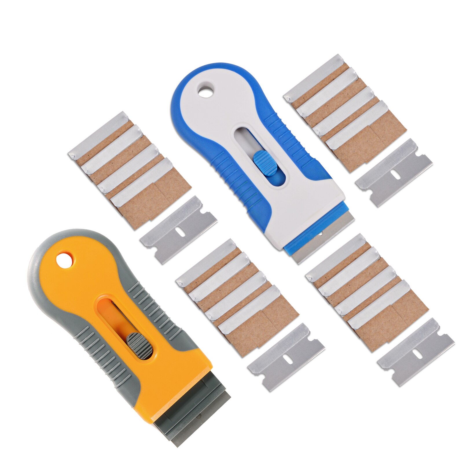 EHDIS Vehicle Cleaning Razor Scraper With Carbon Steel Blades Window Glass Sticker Decal Remove Tools Film Wrapping Car Squeegee: SET E