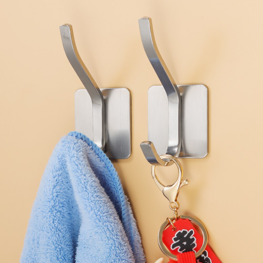 Zilver Rvs Haken Muur Gemonteerde Zelfklevende Kleerhanger Moderne Opbergrek Hoed Zak Plank Rustproo