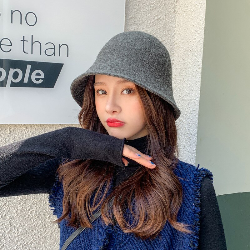 Panama Warm Winter Women's Bucket Hat Felt Wool Hat Girl Autumn and Winter Black Hip Hop Hat
