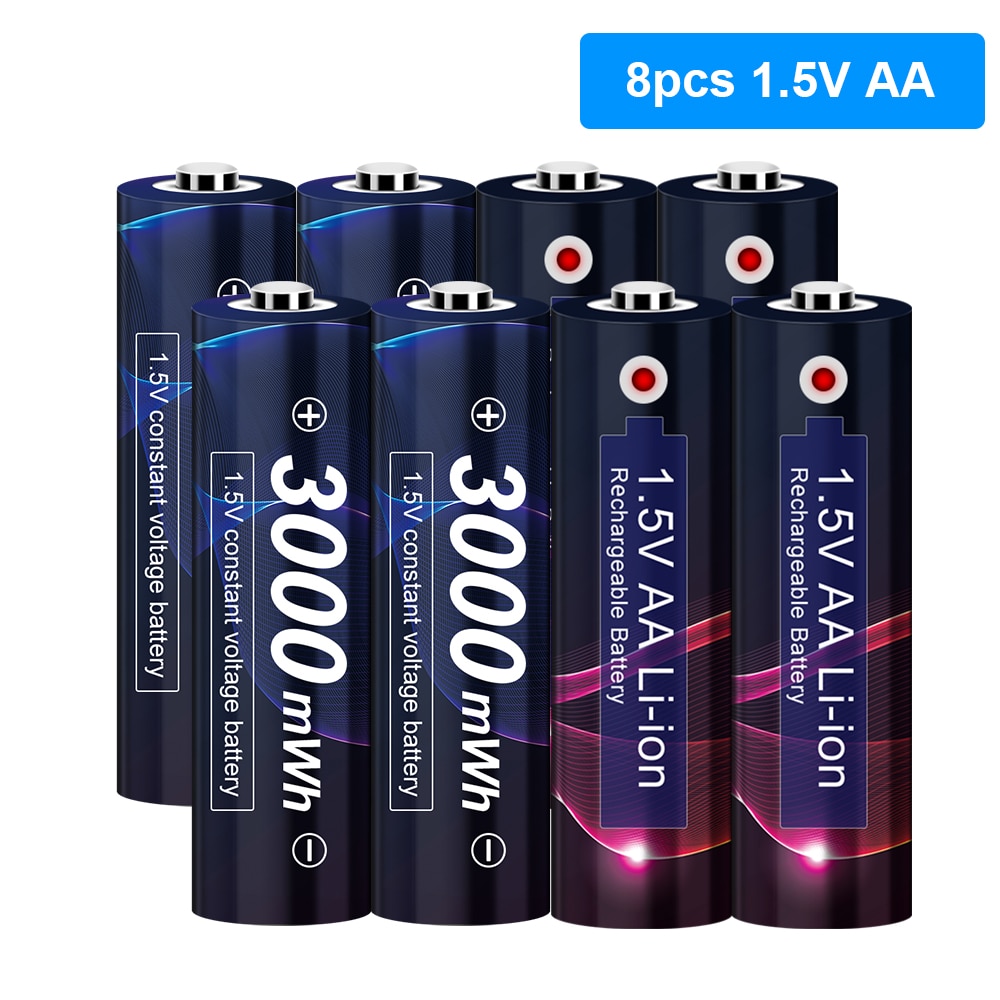 AA 1.5v Li-ion Rechargeable Battery 3000mWh 1.5V Lithium AA Rechargeable Battery 1.5v AA Battery for Remote Control Toy light: 8pcs battery