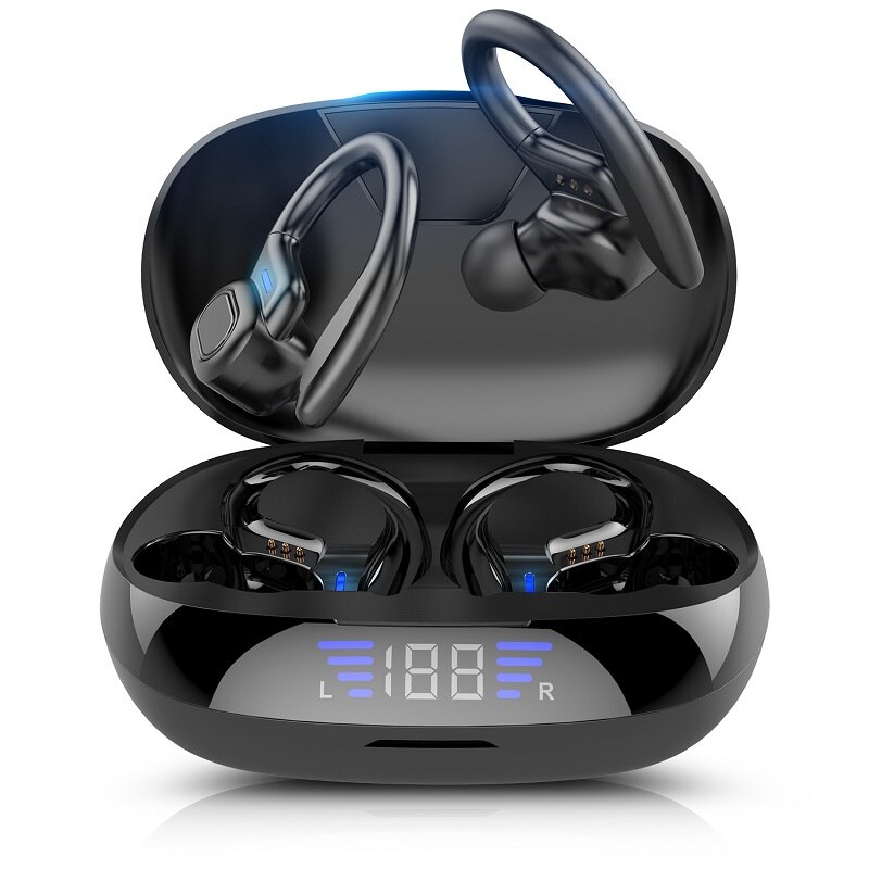 Tws Bluetooth Koptelefoon Met Microfoons Sport Oorhaak Led Display Draadloze Hoofdtelefoon Hifi Stereo Oordopjes Waterdicht Headsets: VV2 black