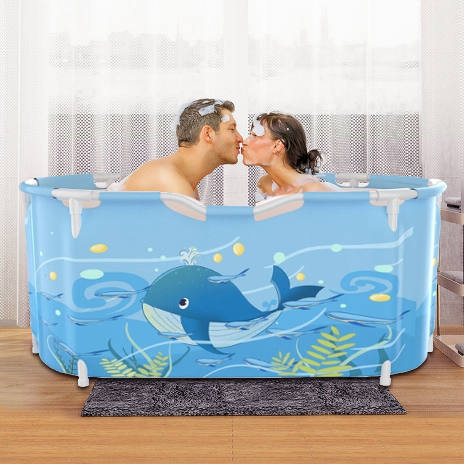 Bañera grande para adultos, barril de baño de plástico grueso, vaporoso, plegable, para el hogar