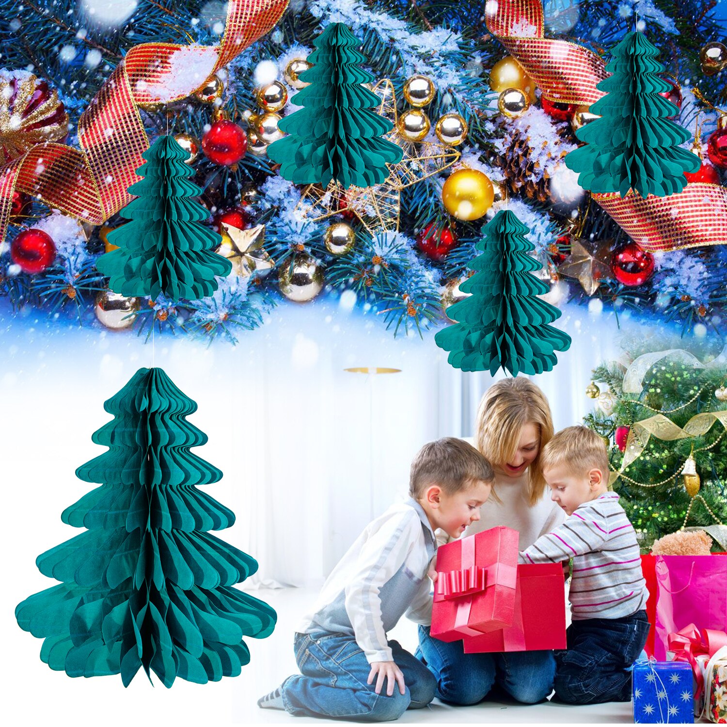 Christmas Ornament Artificial Paper Christmas Trees Hanging Decoration with Hanging Loop Decor for Home Christmas