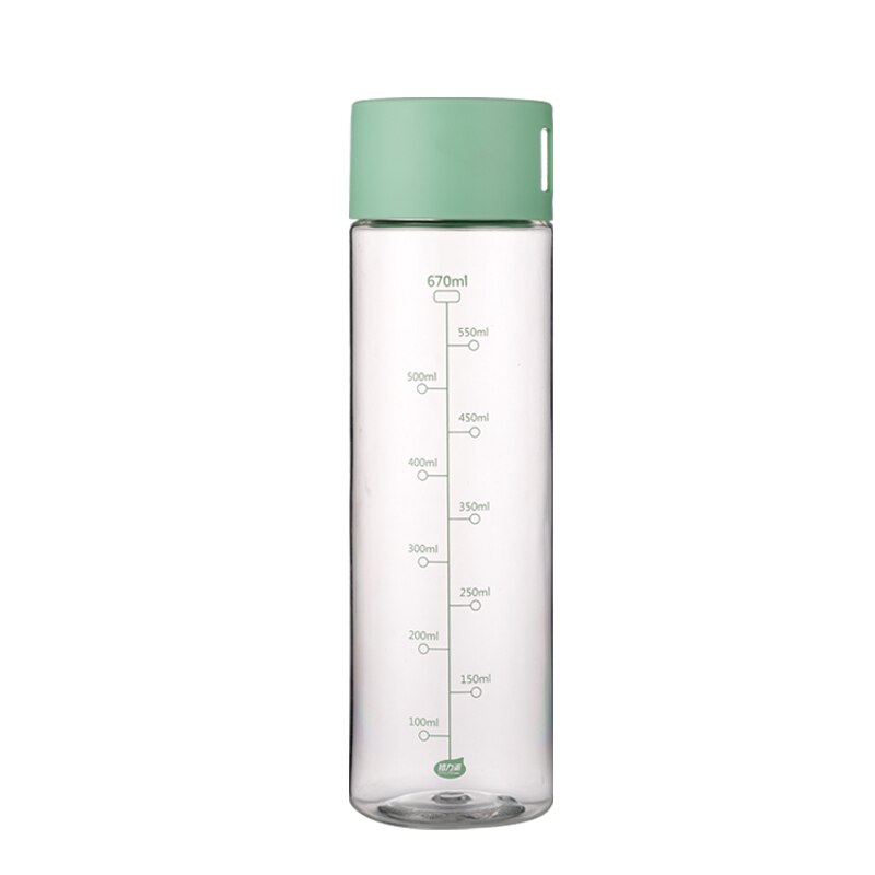 Genomskinlig vattenflaska 670ml plast drinkware turné utomhus sport skola läcksäker tätning gourd klättring bärbara flaskor: Grön (lv se)