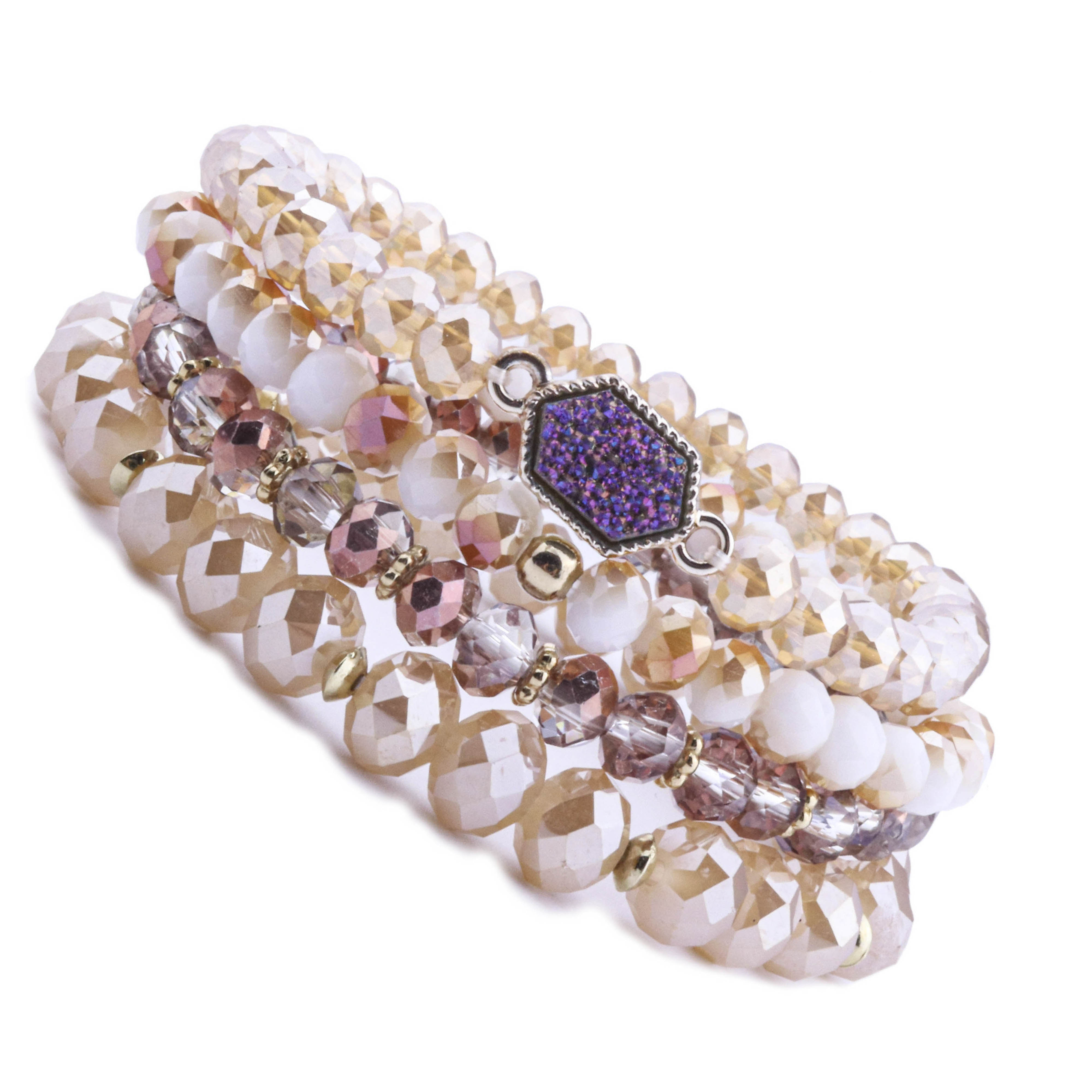WIW 4 unids/set estirable de cuentas de cristal pulseras combinadas Pack de de las mujeres de alivio del estrés Yoga: Champán dorado