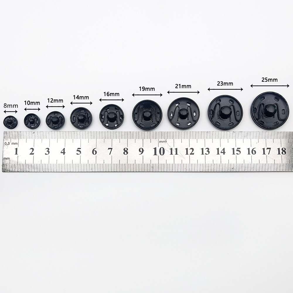 Black Round Snap Buttons Metal Press Button Fasteners Plating Stud Iron DIY Garment Bag Sewing Accessories