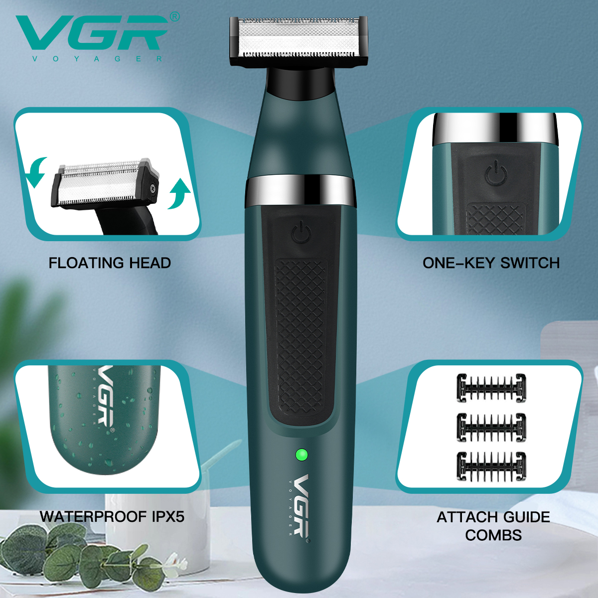 VGR afeitadora electrica para hombre afeitadora Impermeable Maquinilla de afeitar Recargable recortadora de barba Portátil maquina de afeitar cuchillas de doble cara Máquina de afeitar para hombres V-393