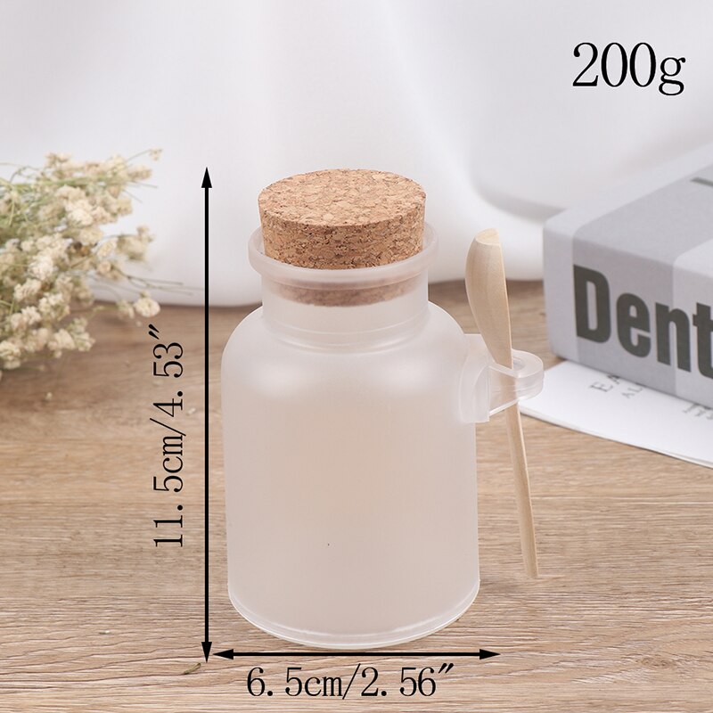 100/200/300g Bath Salt Bottle Round Cosmetic Empty Matte Cork Jar Women Mask Facial Container Refillable Bottles With Wood Spoon