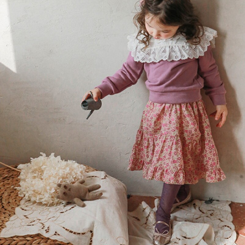 Falda de estilo coreano para adolescentes, ropa de princesa de línea A, Rosa, Verde, Floral, para niños de 0 a 8 años, 2022, E803