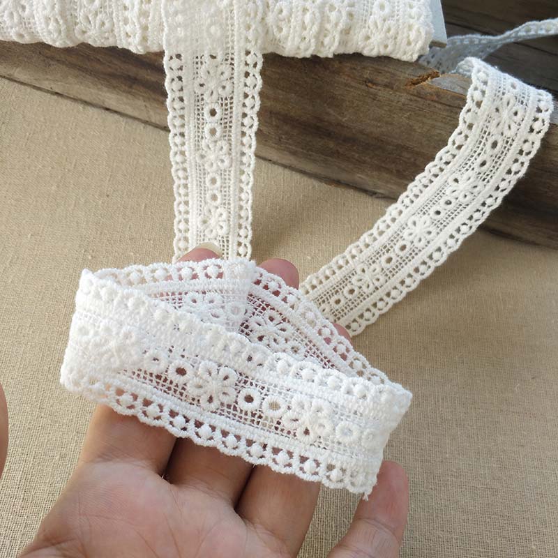 Renda floral bordado de algodão branco, 5 jardas/lote, pequena, fina flor x716