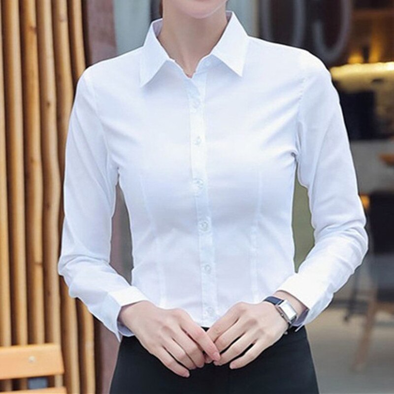 Elegante Vrouwen Shirts Vrouw Wit Shirt Lange Mouw Blouse Kantoor Dame Zakelijke Roze Shirts Button Solid Vrouwen Werk Blouses Tops