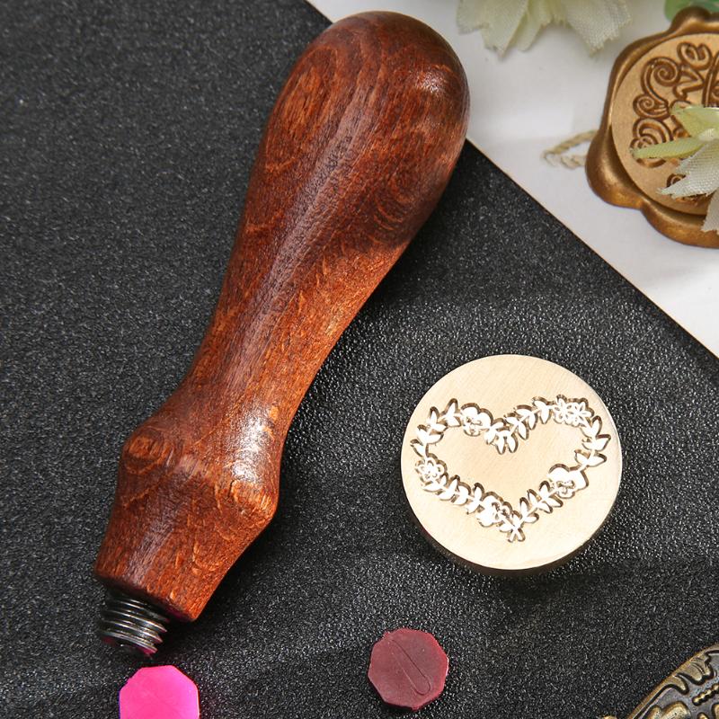 Diy håndværk elsker hjertevoks forseglingsstempel retro træhåndtag kobberforseglingsvokstempel til indhylling af decortaion bryllupsforsyninger