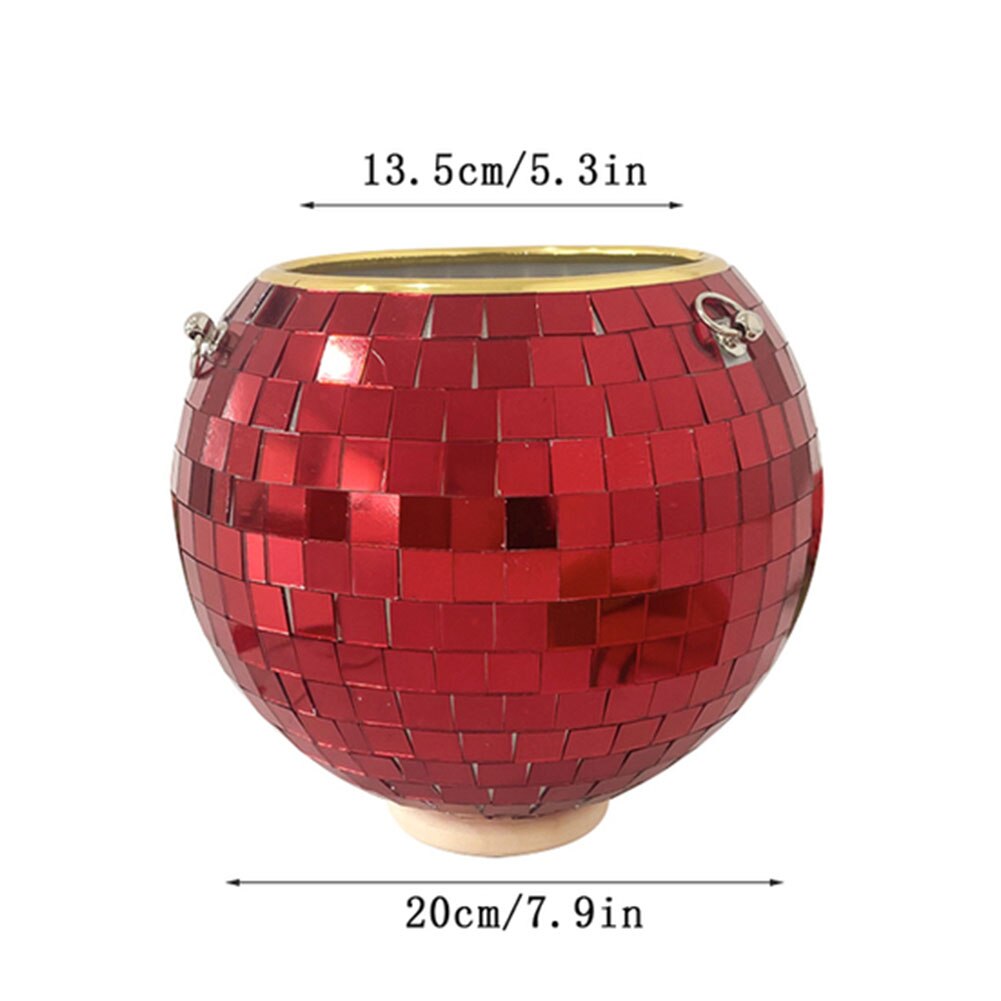 Disco Ball Hanging Flowerpot Round Mirror Planter Home Garden Ornament Vase Basket Boho Style Outdoor Home Yard Decoration : Red 20cm