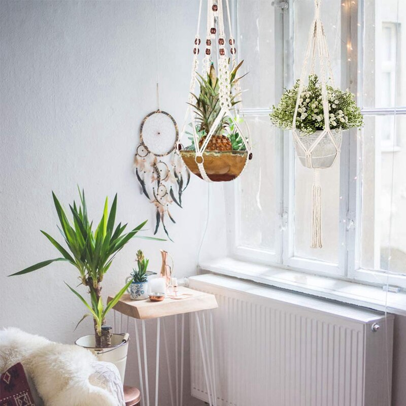 Colgadores de macramé para plantas de diferentes niveles, juego de macetas colgantes de cuerda de algodón hechas a mano, soporte para macetas, para interior, 5 paquetes: Default Title