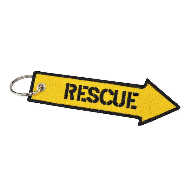 Etiqueta de equipaje, bolsa de bordado, etiqueta de rescate, flecha amarilla, con llavero, llavero para maleta, accesorios de viaje, 3 unids/lote
