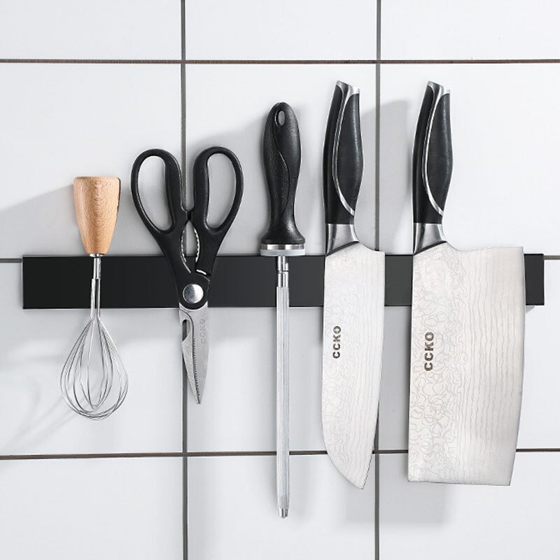 Accesorios de cocina, porta cuchillos de cocina magnéticos negros, organizador de herramientas magnético montado en la pared, soporte para cepillo, estante para herramientas de níquel: Black / 400mm