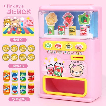 Children&#39;s Simulated Vending Machine Puzzle Drinks Beverage Vending Machine Toy Pretend Toy Beverage Cute Funny Toys: pink L